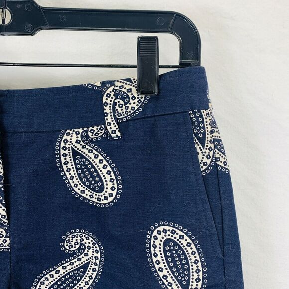 Boden Printed Bistro Shorts Paisley Blue High Waist Cotton Chino Casual Size 2 - Picture 2 of 6